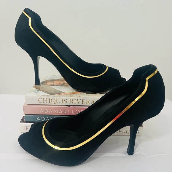 Giuseppe Zanotti Designer Womens Open Toe Pumps With Gold Accent Size US 10/IT40 - Picture 2 of 9